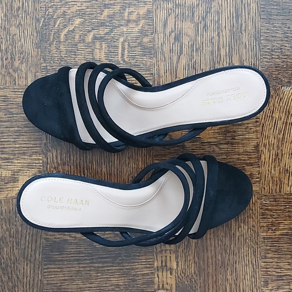 Cole haan grand series strappy mule sandals, black suede - Picture 1 of 6